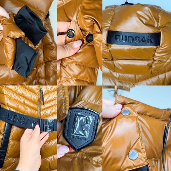 NWT Rudsak Malaya Dark Caramel Regular Length Lightweight Belted Puffer Jacket S - Picture 11 of 16